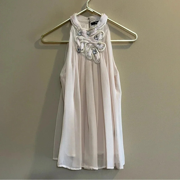 Black Brand Womens Sz S Cream Sleeveless Tank Blouse Flowy High Neck - Picture 1 of 8